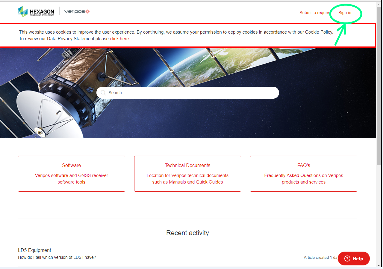 Screenshot of Veripos help site